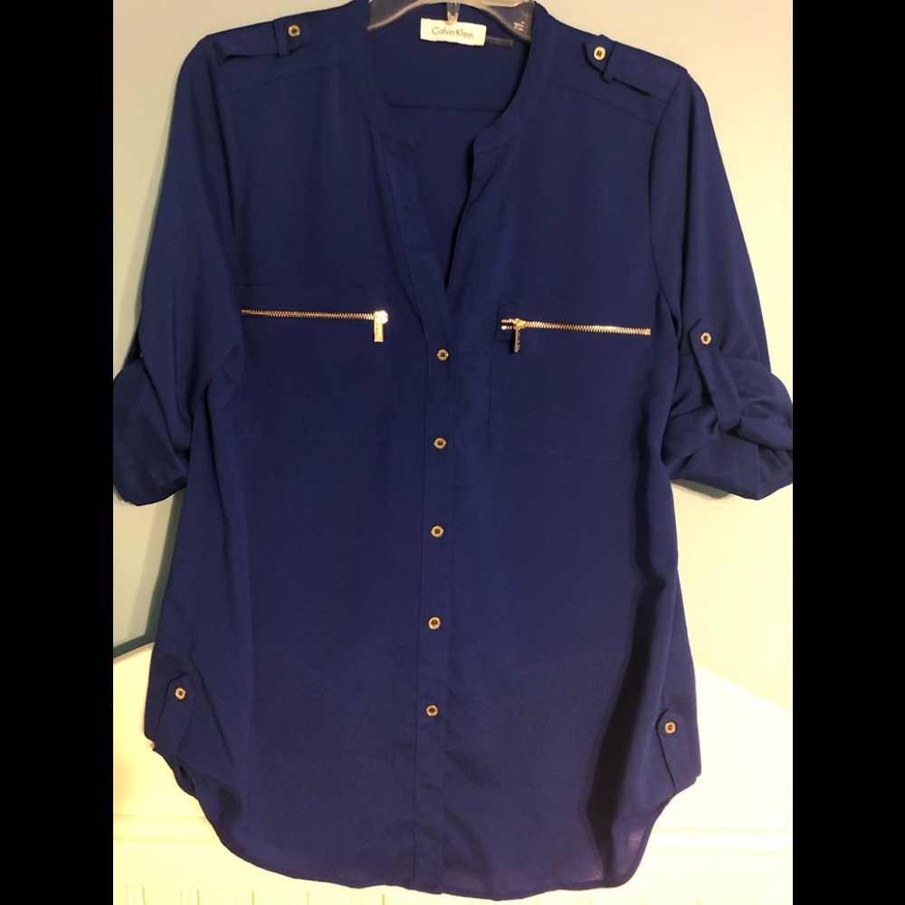 Calvin Klein royal blue button down shirt NWOT